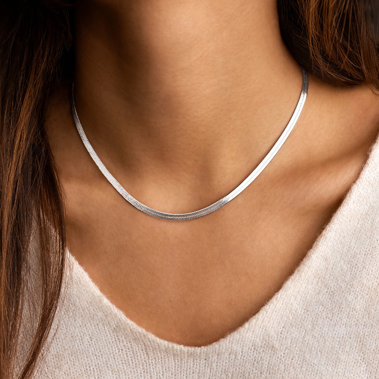 Ketting Platte Zilveren Halsketting Stijlvol
