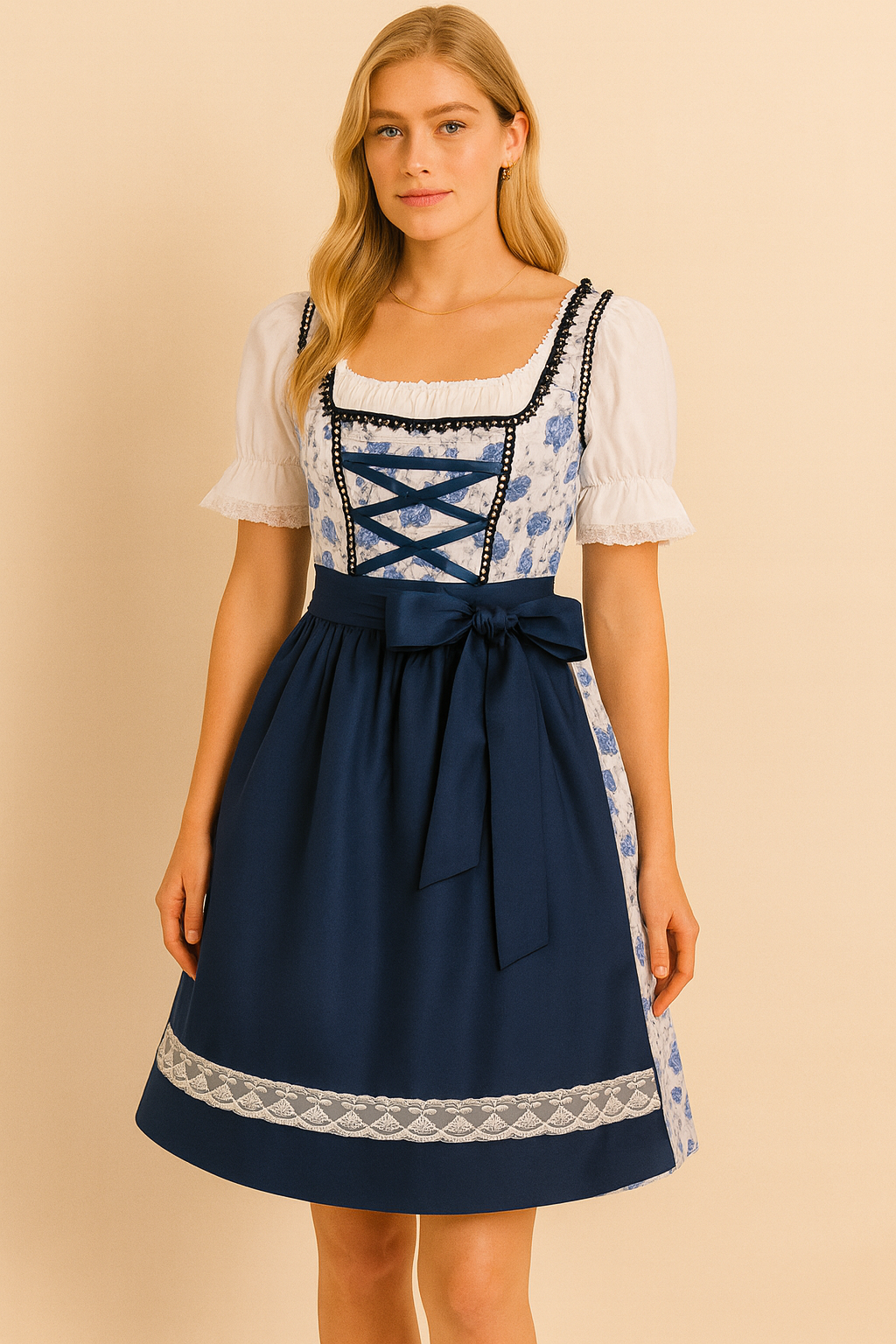 Dames Dirndl Jurk met Bloemenprint en Satijnen Schort voor Oktoberfest - Mode Vibes