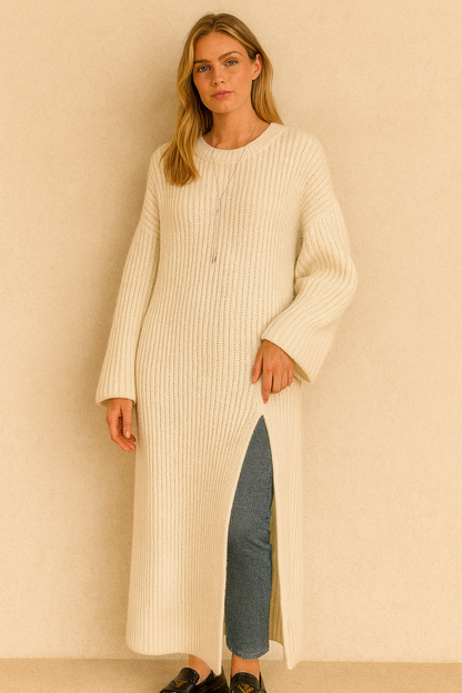 Dames Gebreide Lange Jurk Elegante Stijlvolle Design