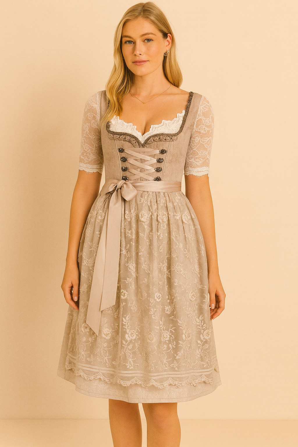 Dames Dirndl Jurk met Kanten Mouwen Oktoberfest Stijl - Mode Vibes
