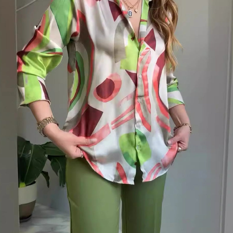 Dames pak met print – Elegant en comfortabel broekpak