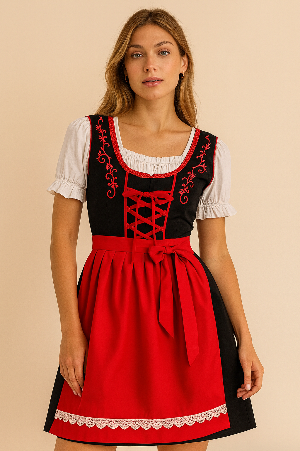 Dames Dirndl Jurk Oktoberfest Stijl met Schort en Borduurwerk - Mode Vibes