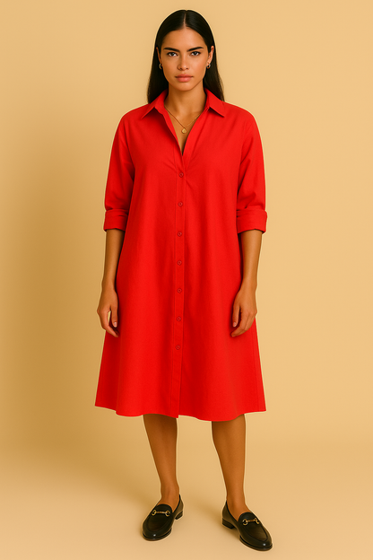 Dames Jurk Midi Elegante Knoopsluiting Zwart Jurk voor Vrouw