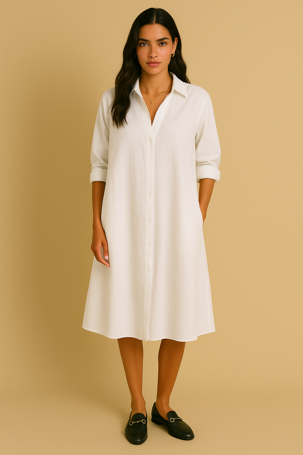 Dames Jurk Midi Elegante Knoopsluiting Zwart Jurk voor Vrouw