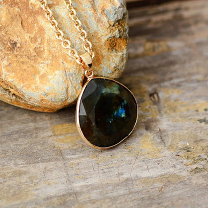 Labradoriet Ketting Goud Kleur Druppel Vorm