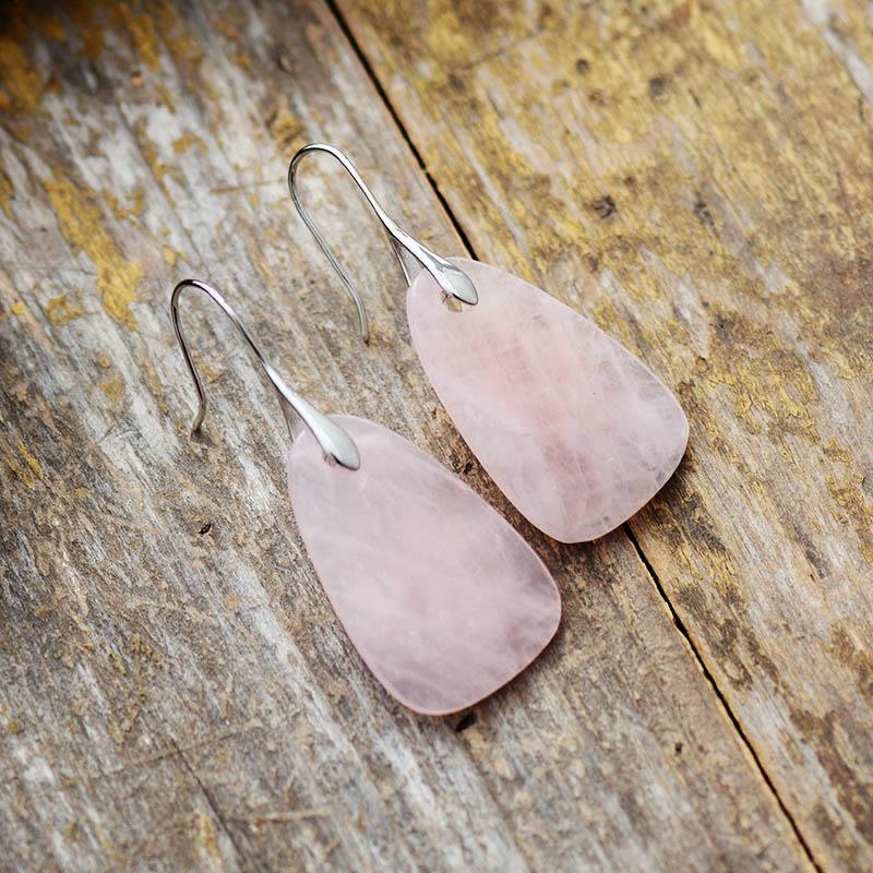 Rozenkwarts Oorbellen Bescherming Natuursteen Sieraden