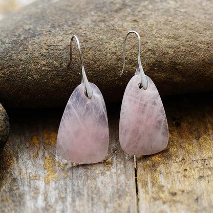 Rozenkwarts Oorbellen Bescherming Natuursteen Sieraden