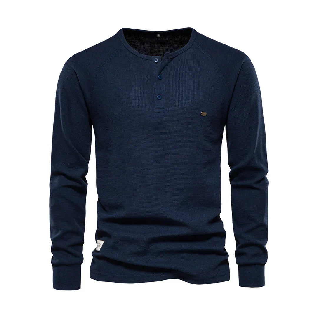 Nereo Heren Shirt Lange Mouwen – Ronde Hals met Knoopsluiting – Comfortabel & Stijlvol