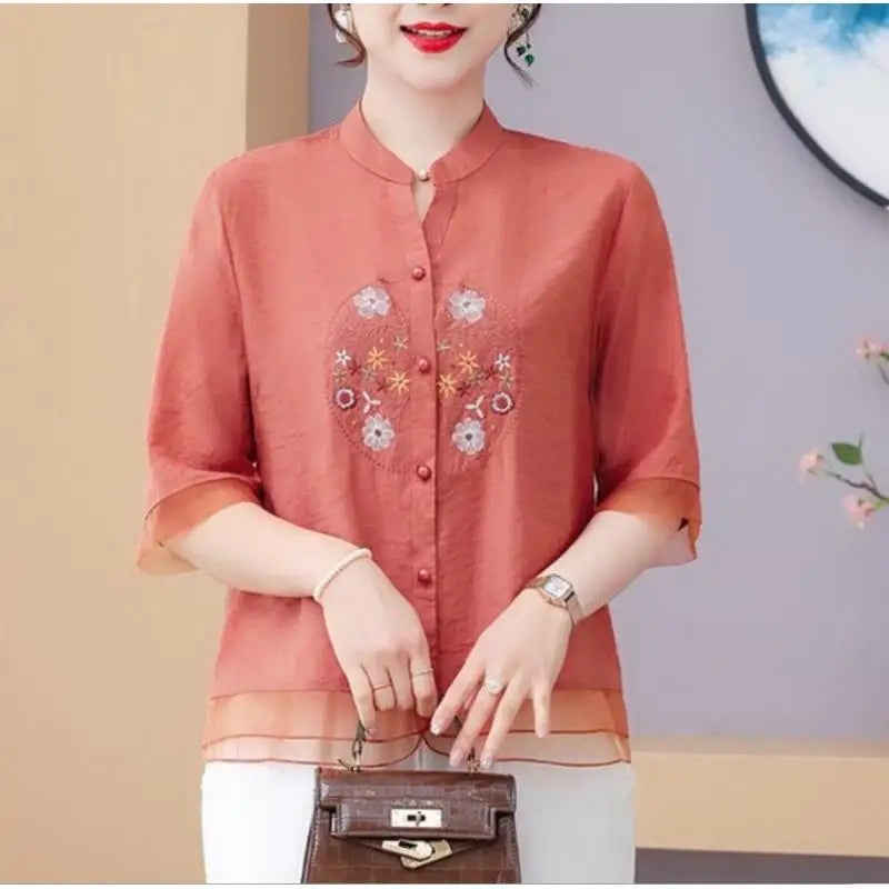 FloraFashion Zomerse Vintage V-Hals Blouse