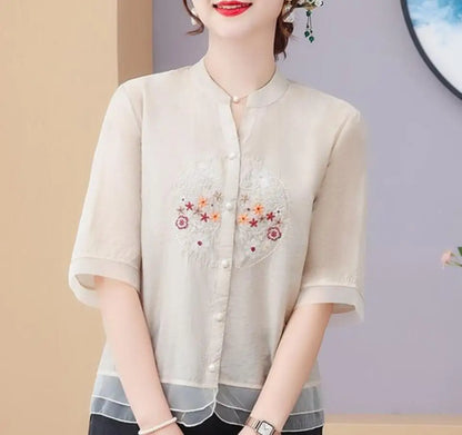FloraFashion Zomerse Vintage V-Hals Blouse