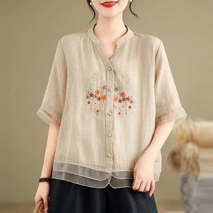 FloraFashion Zomerse Vintage V-Hals Blouse