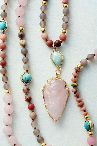 Ketting met Rozenkwarts en Amazoniet Edelsteen Bescherming