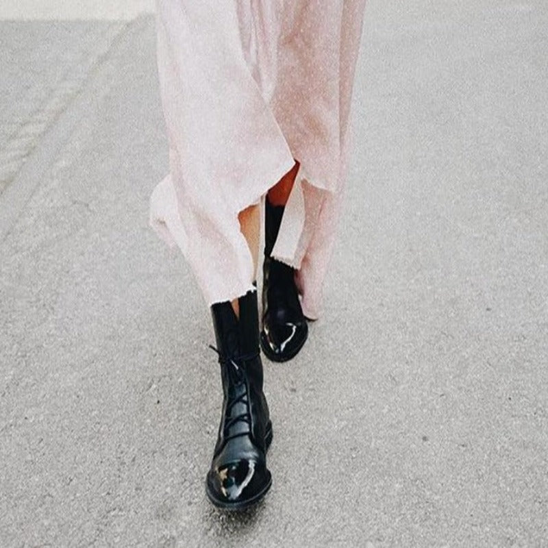Dames Enkelboots Stijlvol Leer Zwarte Booties