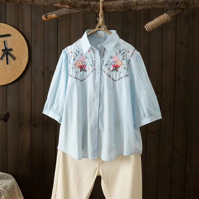 Lente Katoenen Doorkijkblouse voor Vrouwen