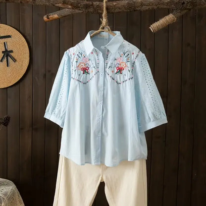 Lente Katoenen Doorkijkblouse voor Vrouwen