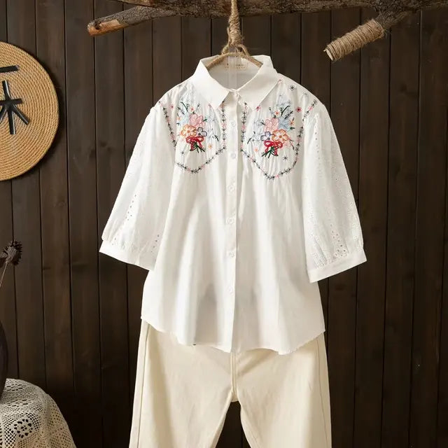 Lente Katoenen Doorkijkblouse voor Vrouwen