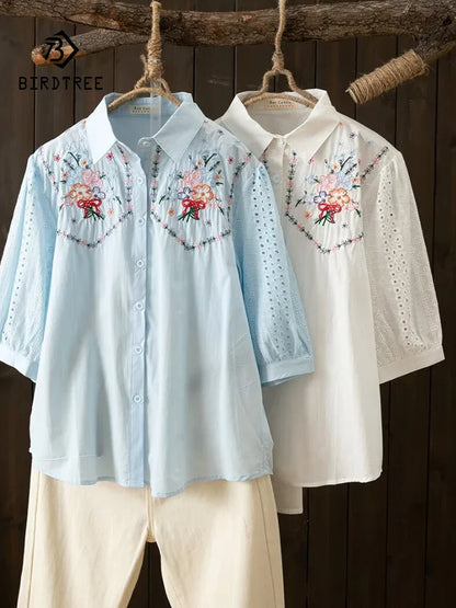 Lente Katoenen Doorkijkblouse voor Vrouwen