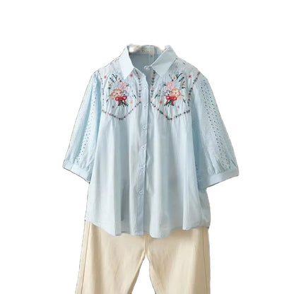 Lente Katoenen Doorkijkblouse voor Vrouwen