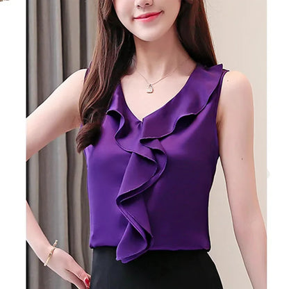 Eleganza Fashion Zomer V-Hals Chiffon Blouse