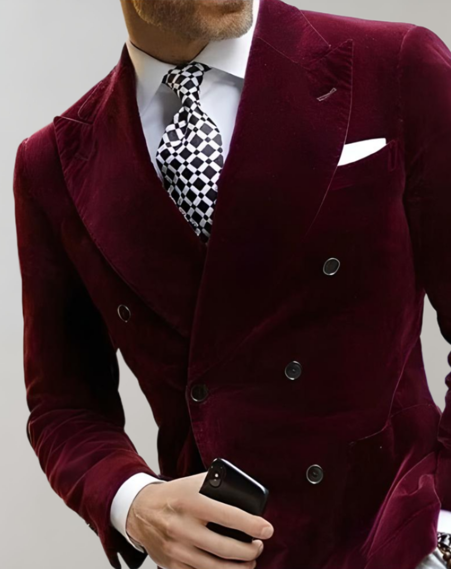 Heren Blazer Twee Rijen Knopen Fluwelen Stof