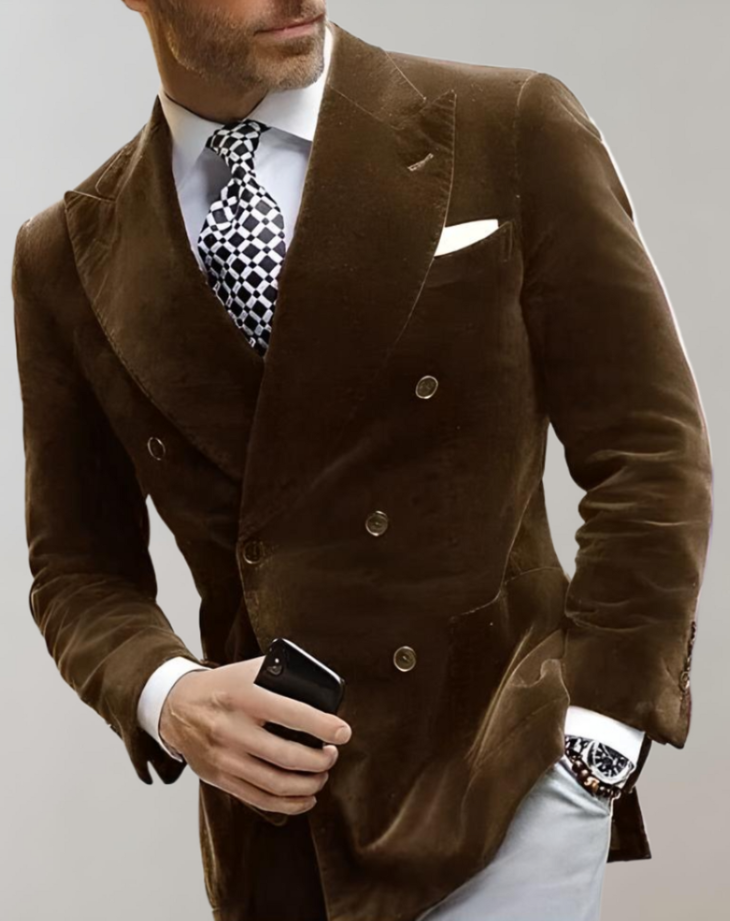Heren Blazer Twee Rijen Knopen Fluwelen Stof