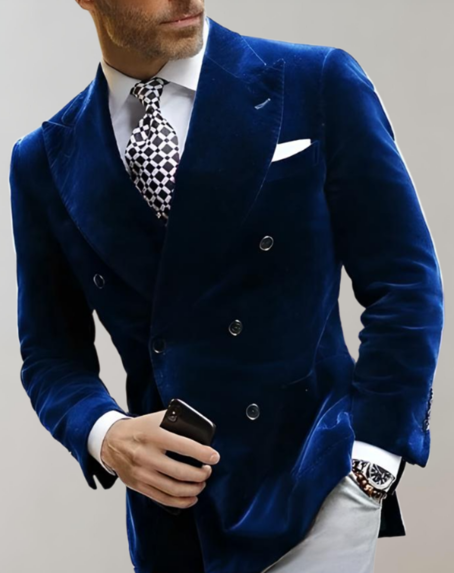 Heren Blazer Twee Rijen Knopen Fluwelen Stof