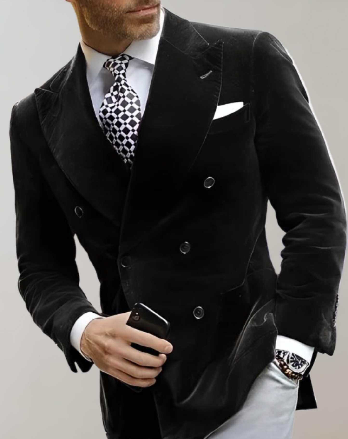 Heren Blazer Twee Rijen Knopen Fluwelen Stof