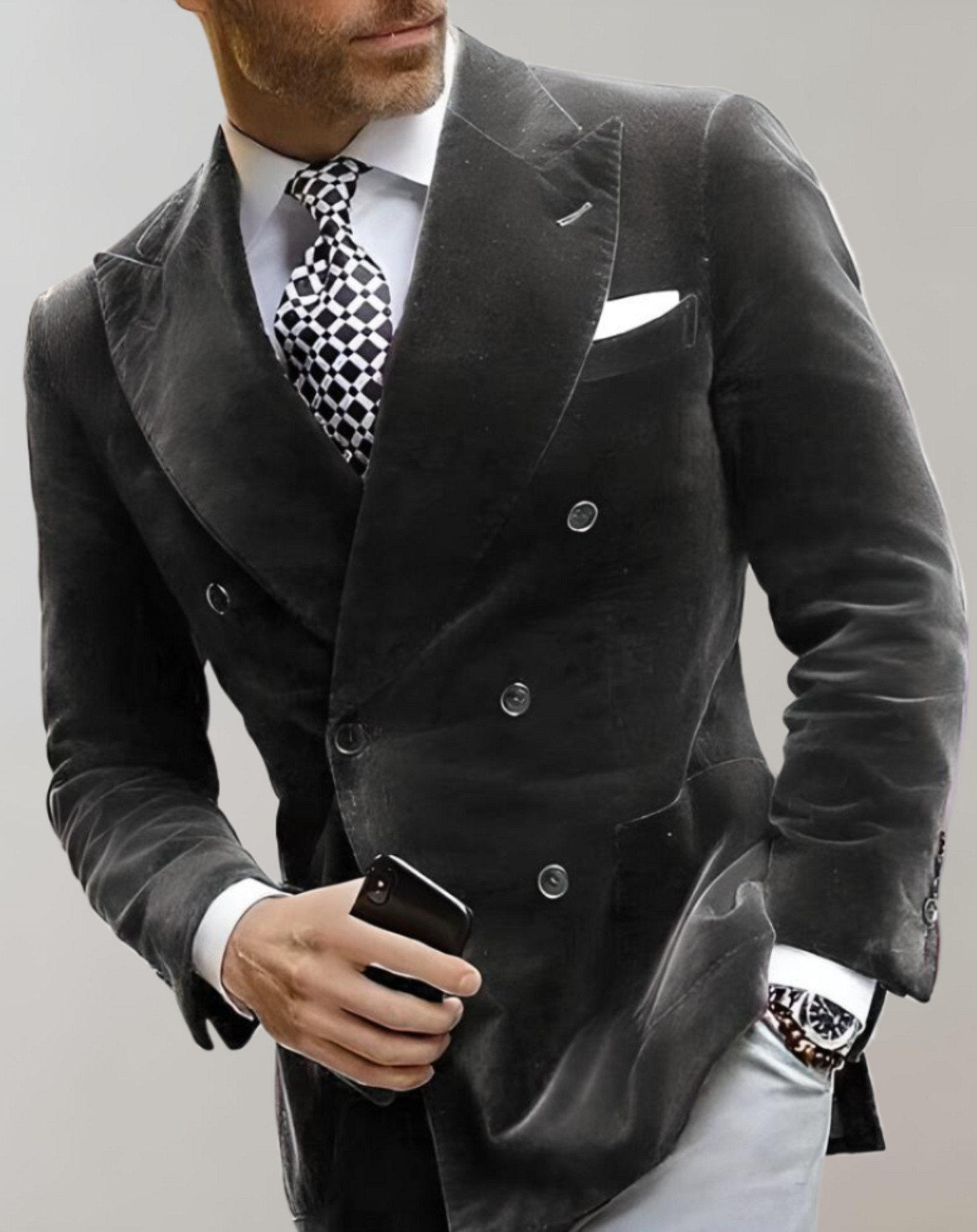 Heren Blazer Twee Rijen Knopen Fluwelen Stof