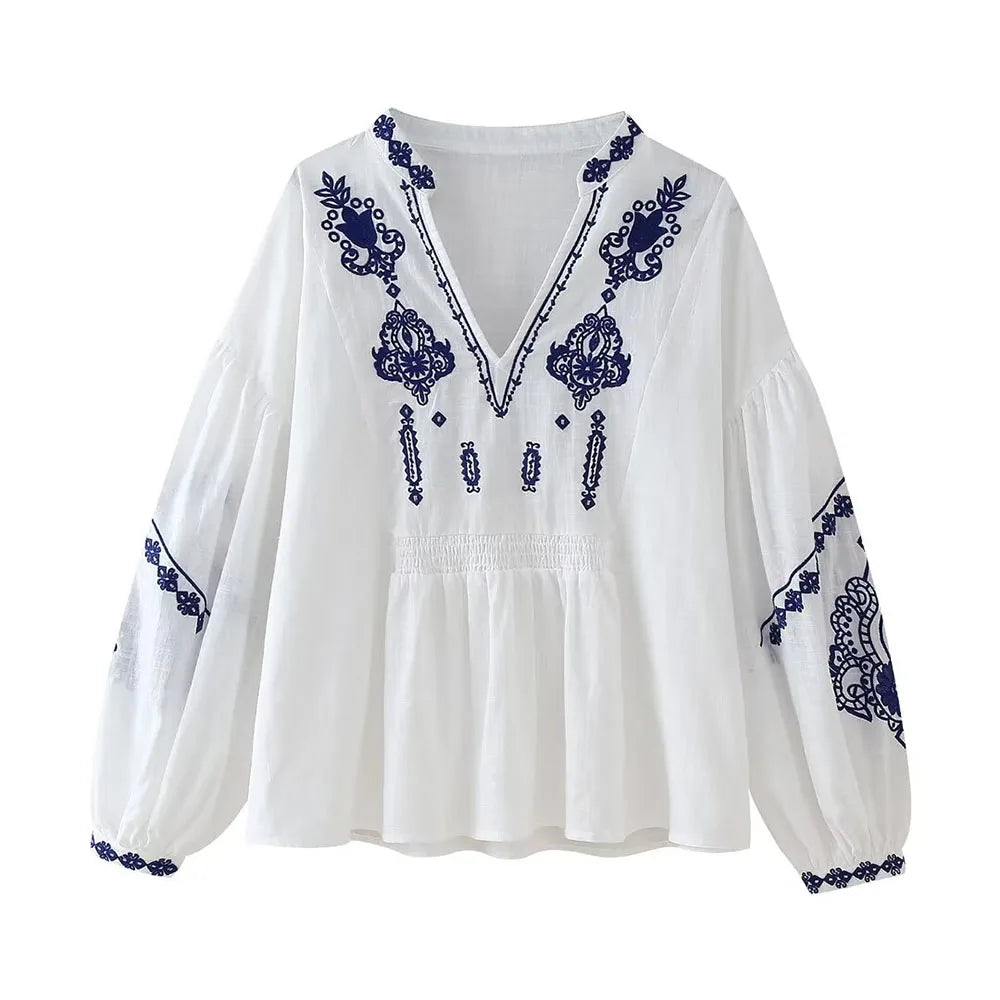 GlamourBloom's Stijlvol Geborduurd Longsleeve Shirt
