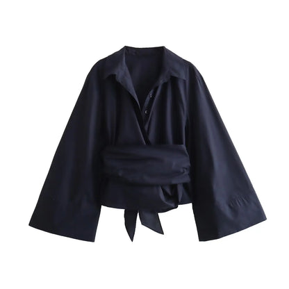 ModaChic Lange Mouwen Blouse met Strikceintuur