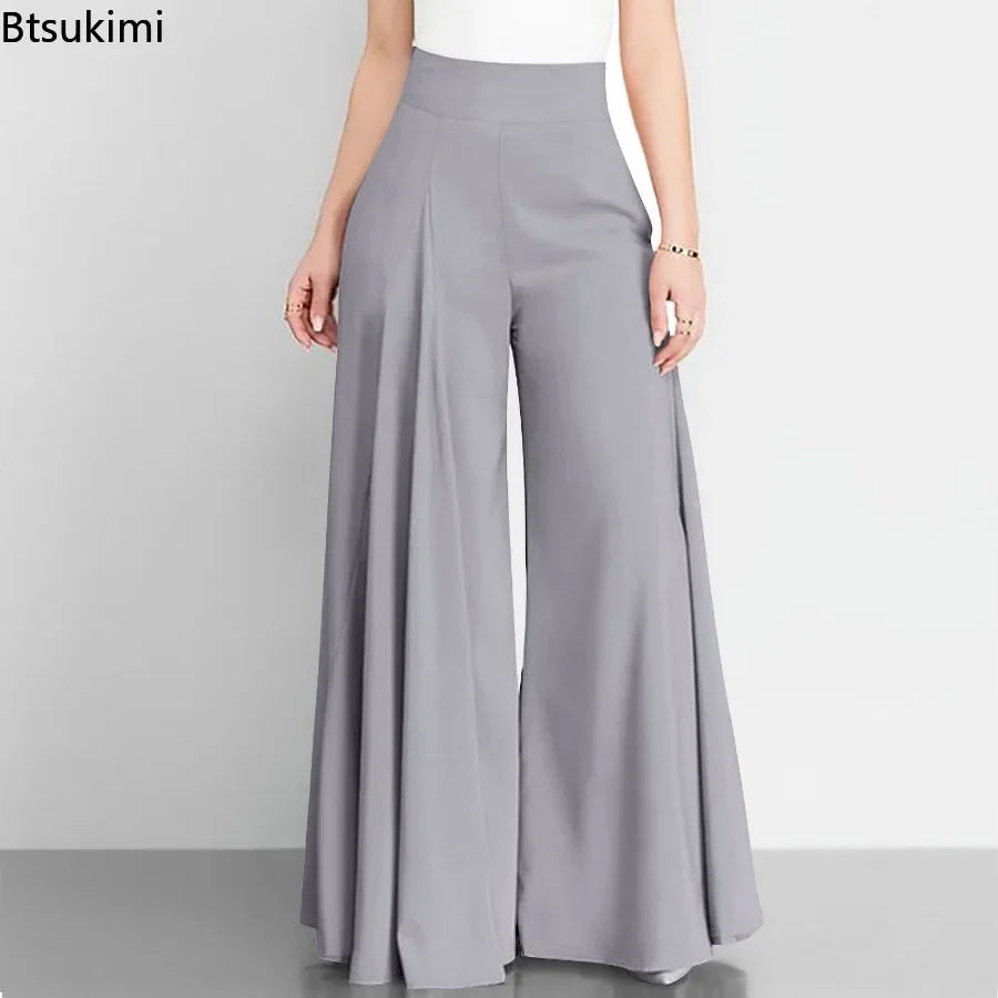 ChicVrouw Nieuwe 2024 Hoge Taille Formele Satijnen Wijde Pijpen Broek