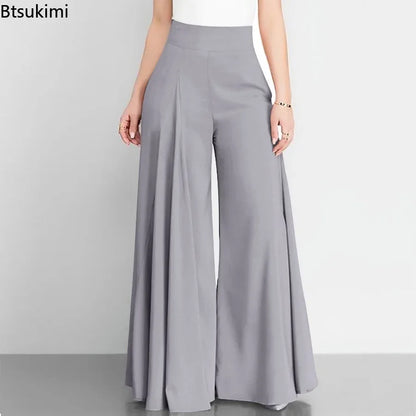 ChicVrouw Nieuwe 2024 Hoge Taille Formele Satijnen Wijde Pijpen Broek