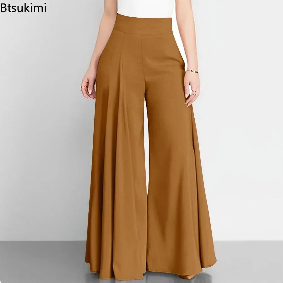 ChicVrouw Nieuwe 2024 Hoge Taille Formele Satijnen Wijde Pijpen Broek