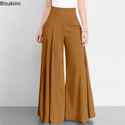 ChicVrouw Nieuwe 2024 Hoge Taille Formele Satijnen Wijde Pijpen Broek