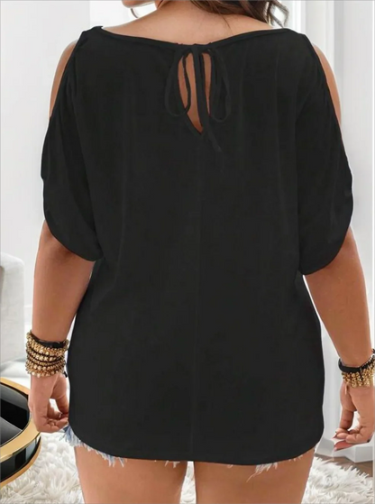 Grote maat solid color casual off-shoulder T-shirt van Onszin