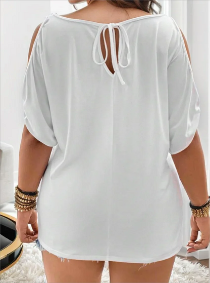Grote maat solid color casual off-shoulder T-shirt van Onszin