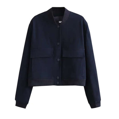 Dames Bomberjack met Zakken – Effen Kleur en Streetwear Stijl