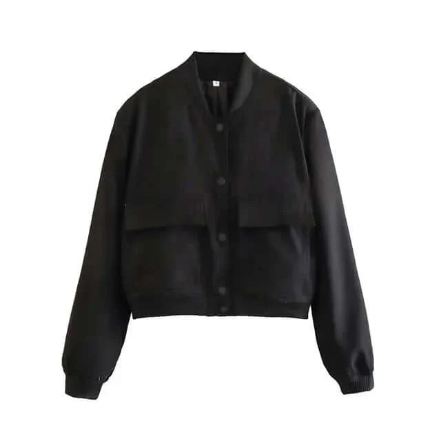 Dames Bomberjack met Zakken – Effen Kleur en Streetwear Stijl