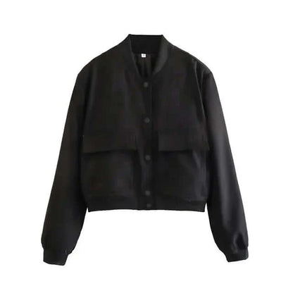 Dames Bomberjack met Zakken – Effen Kleur en Streetwear Stijl