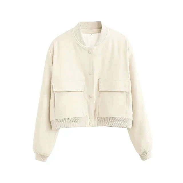 Dames Bomberjack met Zakken – Effen Kleur en Streetwear Stijl