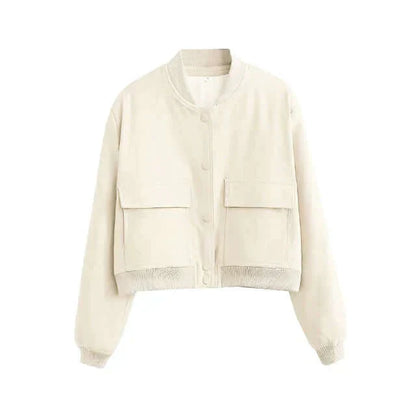 Dames Bomberjack met Zakken – Effen Kleur en Streetwear Stijl