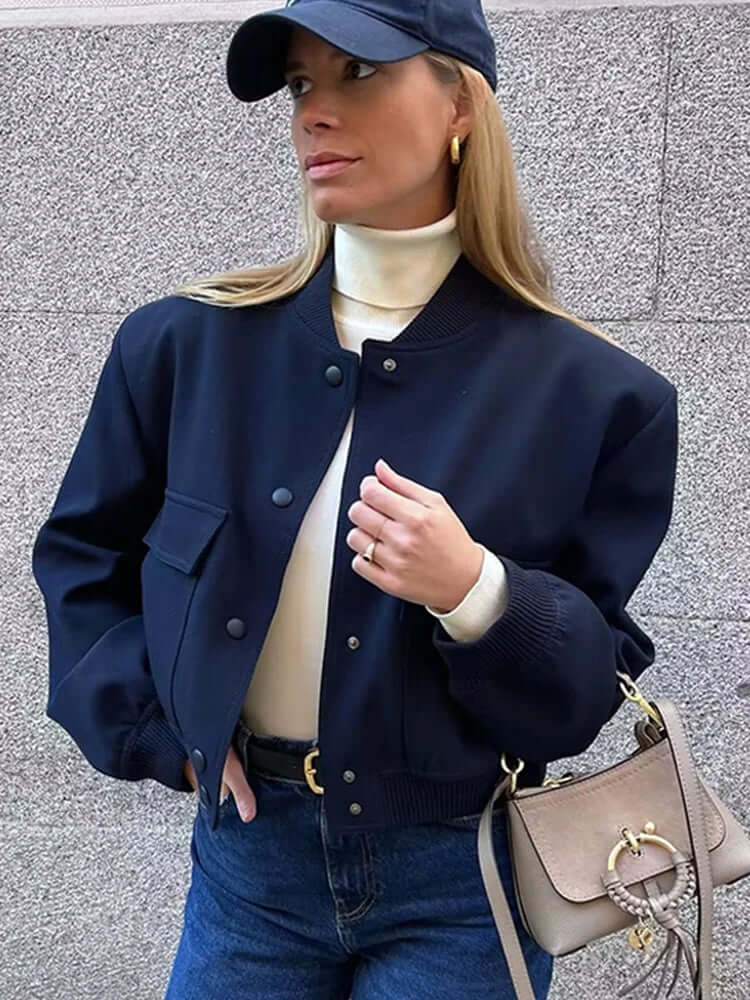 Dames Bomberjack met Zakken – Effen Kleur en Streetwear Stijl