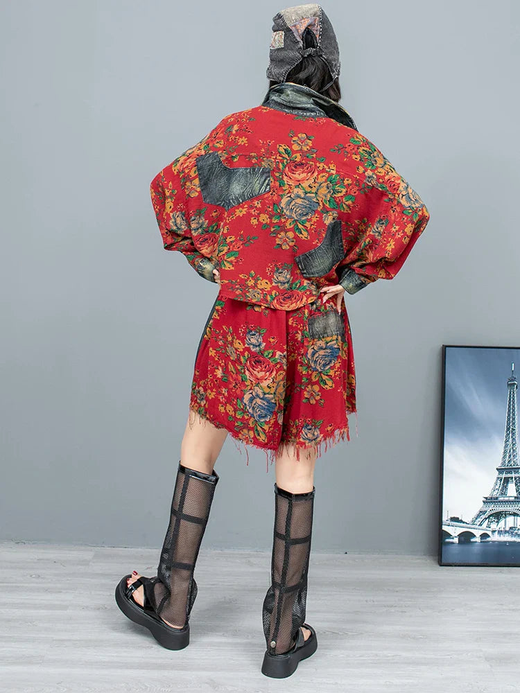 Stijlvolle Mode: Retro Bloem Denim Set