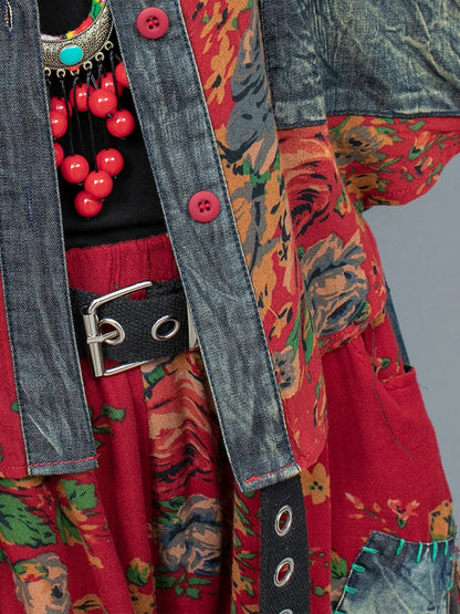 Stijlvolle Mode: Retro Bloem Denim Set