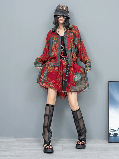 Stijlvolle Mode: Retro Bloem Denim Set