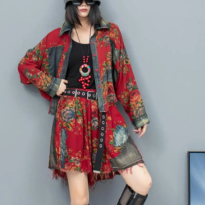 Stijlvolle Mode: Retro Bloem Denim Set