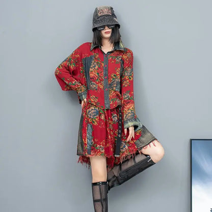 Stijlvolle Mode: Retro Bloem Denim Set