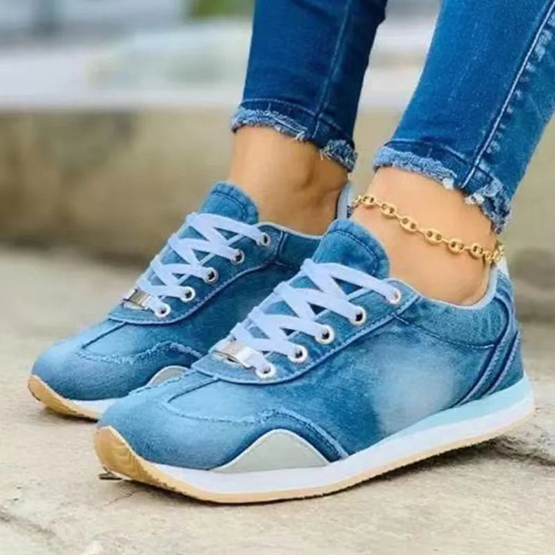 Dames Denim Schoenen Sheen Blauw Laag - Mode Vibes