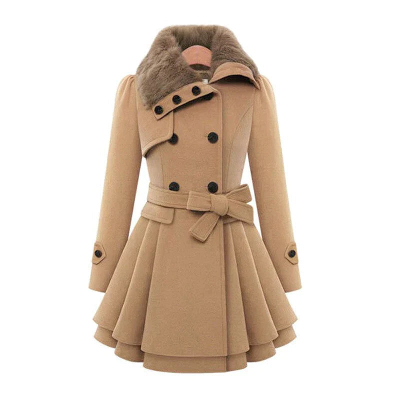 Stijlvolle Dames Trenchcoat met Vegan Bont – Perfect voor de Winter