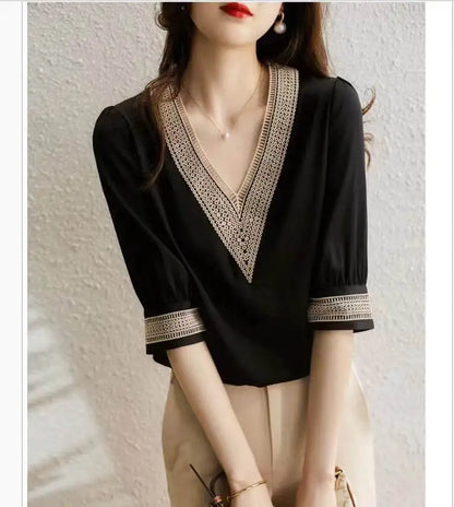 Zwarte Zomergloed Chiffon Blouse van Zomergloed
